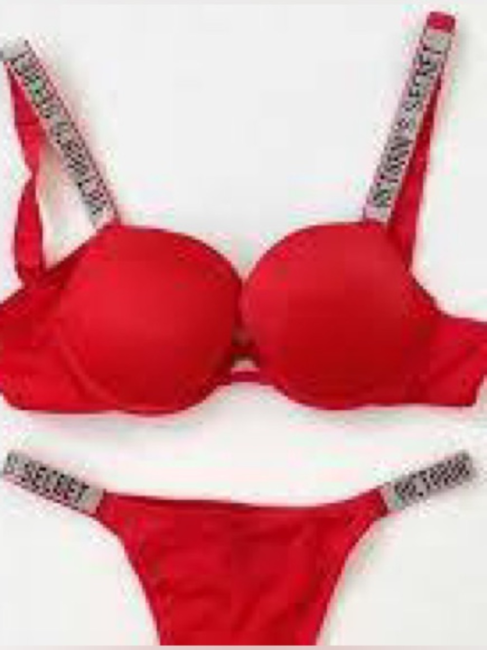 🆕VS Shine Strap Bra and Panty Set NWT 34B & Med Very Sexy Push-up+bikini Red